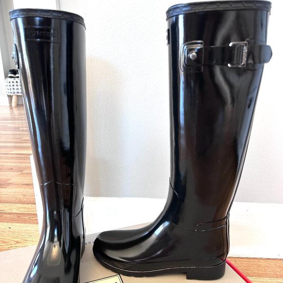 Hunter Original Tall Rain Boots Black Gloss Refined NEW US Women's Size … - Picture 1 of 7